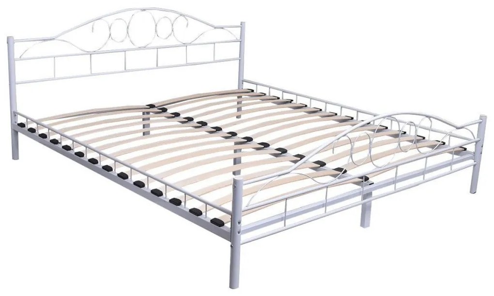 Kovový posteľový rám s lamelami v rôznych veľkostiach a farbách, 160x200 cm, Mimi, biely
