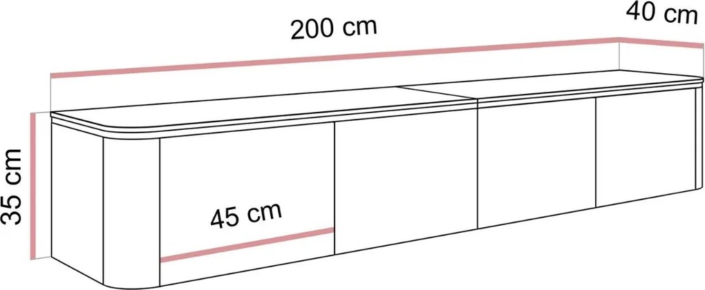ZÁVESNÝ TV STOLÍK JULIEN KAŠMÍR + ZLATÝ LED 200 cm