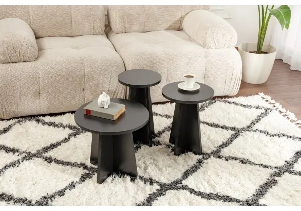 SADA 3x Odkladací stolík LUME pr. 28/33/43 cm čierna