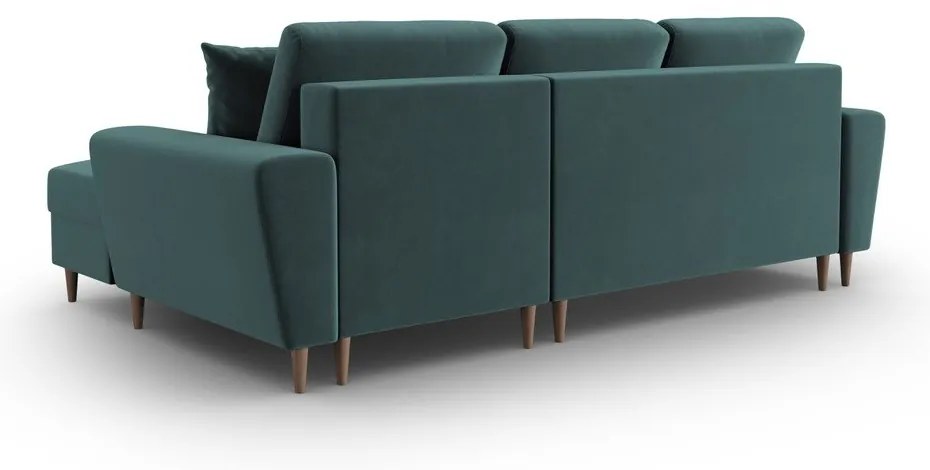 Zamatová rozkladacia/s úložným priestorom rohová pohovka v petrolejovej farbe (pravý roh/s leňoškou) Kyoto – Cosmopolitan Design