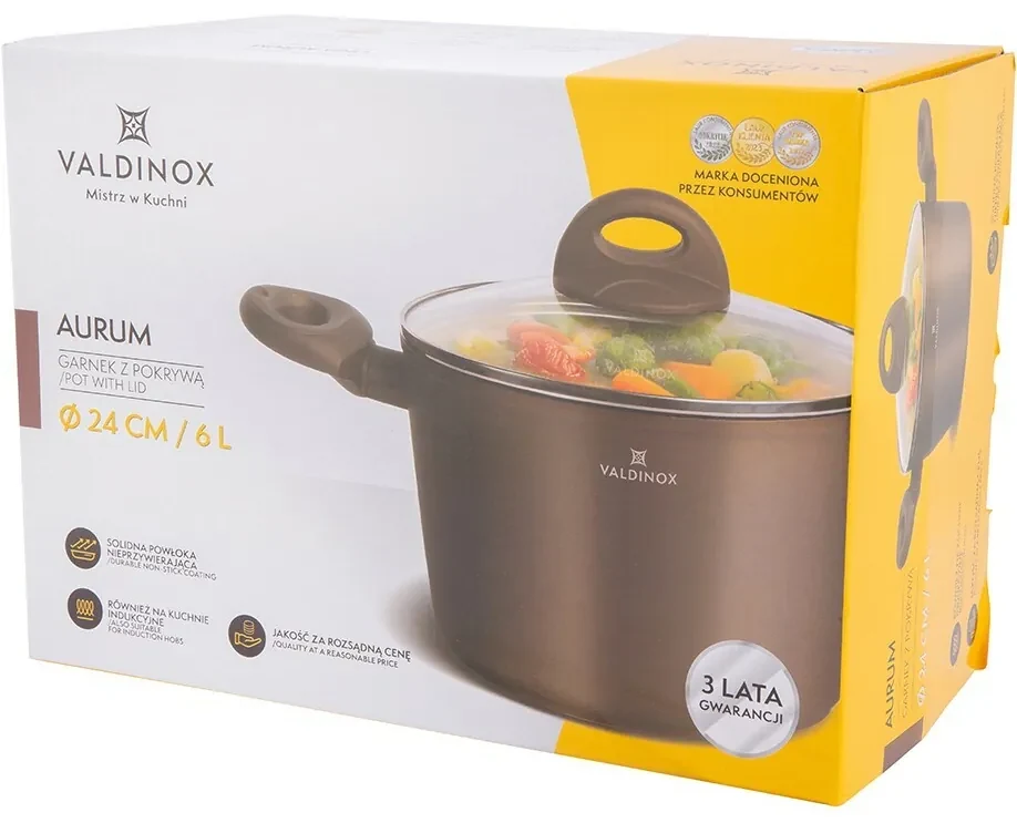 Valdinox Aurum Kastról s nepriľnavým povrchom s pokrievkou, 24 cm, 6 l