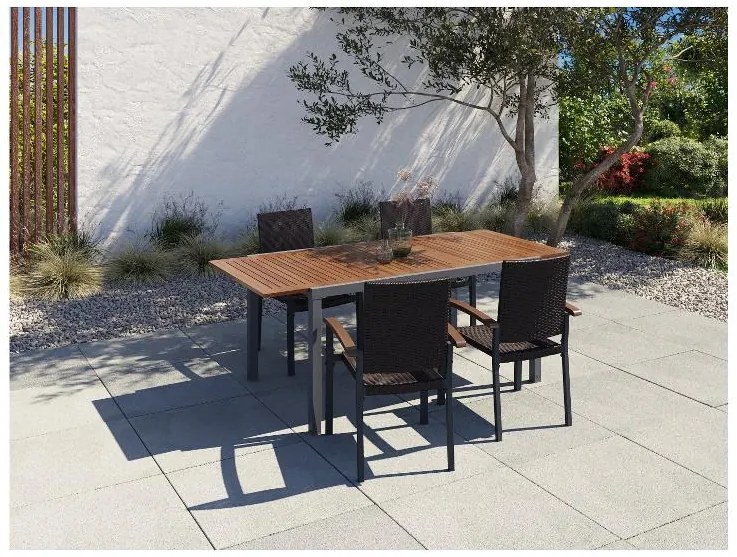 Livarno home Hliníkový rozkladací záhradný stôl Valencia, hnedý + Záhradná stolička Valencia, 4 kusy  (800008281)