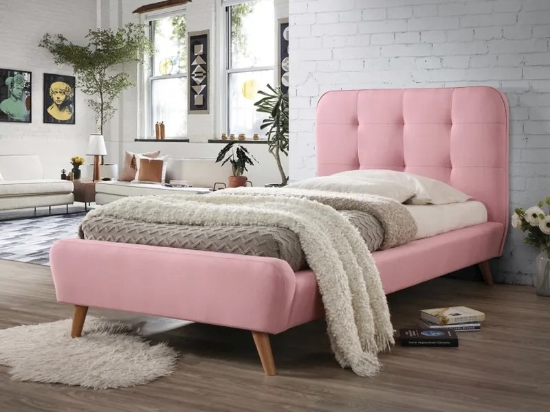 Ružová čalúnená posteľ TIFFANY 90 x 200 cm Matrac: Matrac COCO MAXI 23 cm