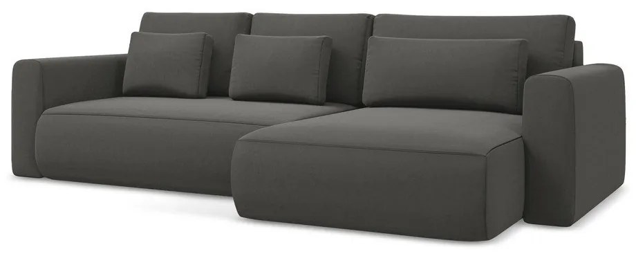 Tmavosivá zamatová rozkladacia/s úložným priestorom rohová pohovka (pravý roh/s leňoškou) Kapua – Makamii