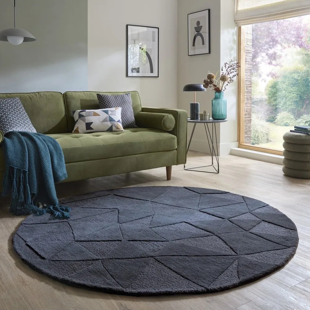 Antracitový ručne tkaný vlnený okrúhly koberec ø 160 cm Shard Charcoal – Flair Rugs