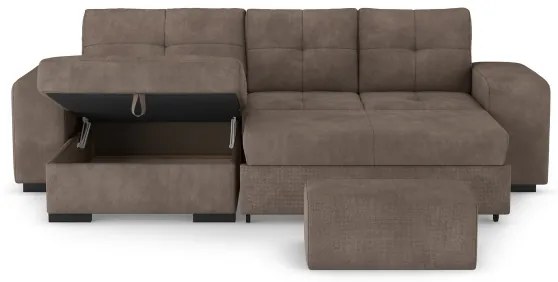 Rozkladacia sedačka s úložným priestorom a taburetom PALERMO, hnedá, ľavé prevedenie