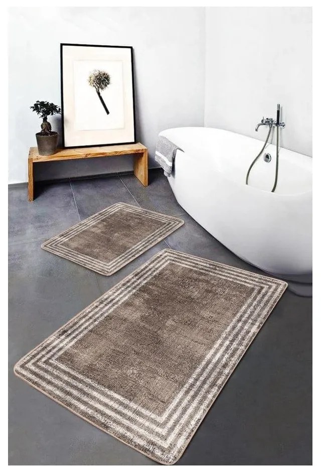 Hnedé zamatové kúpeľňové predložky v súprave 2 ks 60x100 cm – Mila Home