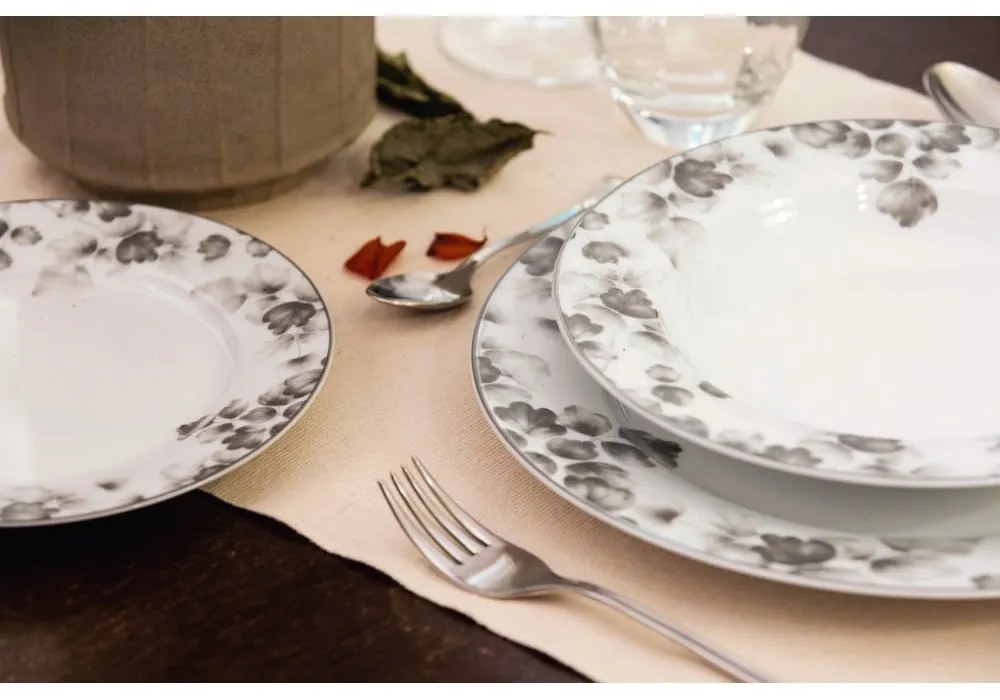 Dezertné porcelánové taniere v bielej a svetlosivej farbe v súprave 6 ks ø 19 cm Foliage gray – Villa Altachiara
