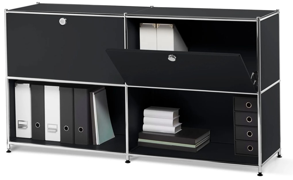 Kovová odkladacia skrinka »CN3« s nastaviteľnými výklopnými priehradkami, čierna