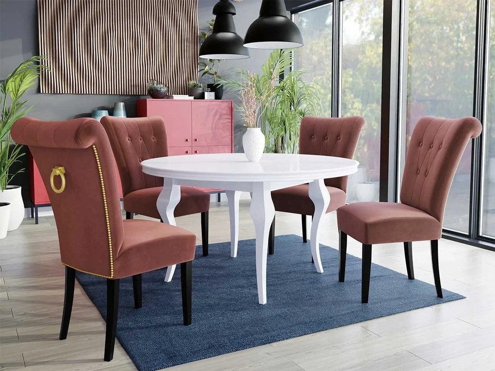 Stôl Julia FI 100 so 4 stoličkami ST65, Farby: čierny, Farby:: biely lesk, Potah: Magic Velvet 2225