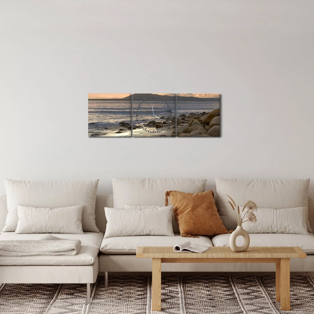 Obraz - More a hory (s hodinami) (90x30 cm)