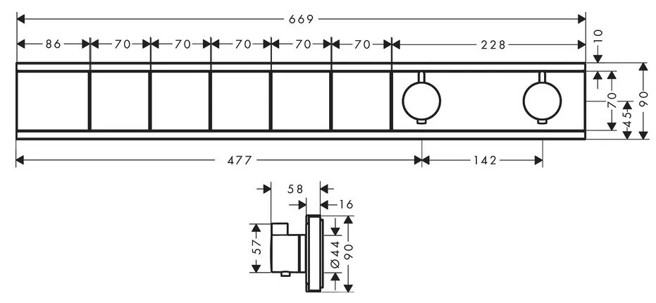 Hansgrohe RainSelect, batéria pod omietku na 5 spotrebičov, chrómová, HAN-15384000