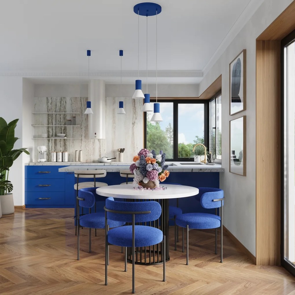 Závesné svietidlo Estria, 3x biele kovové tienidlo, bl, o