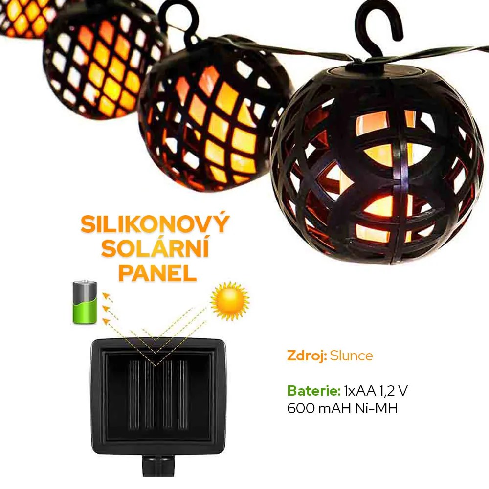 Bezdoteku LEDSolar FireFly solárne reťaz s 8 guľami, IPRO, 1W, teplá farba