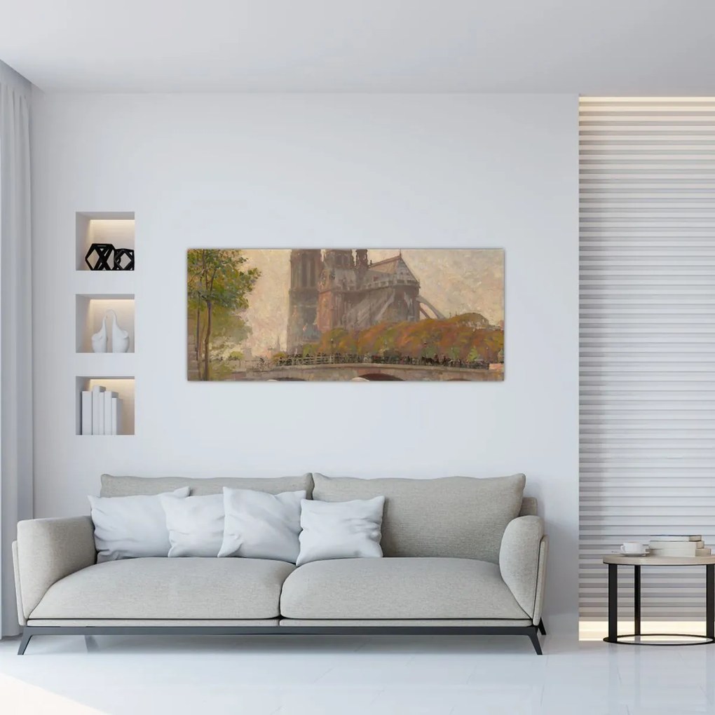 Obraz - Robert William Vonnoh, Notre Dame de Paris, reprodukcia (120x50 cm)