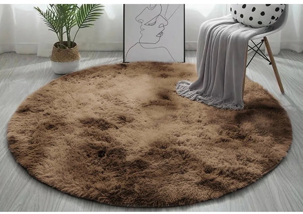 Hnedý okrúhly shaggy koberec Ombre Rozmer: 150 cm