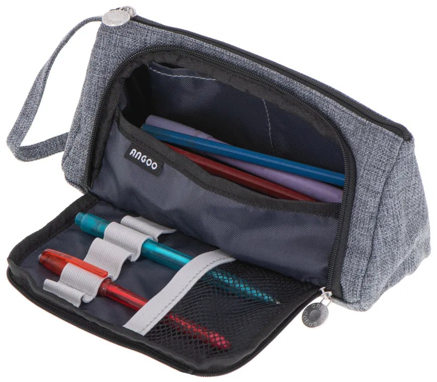 KIK Školský peračník s dvojitým vreckom Vanity Case • sivý • puzdro na ceruzky & kozmetiku