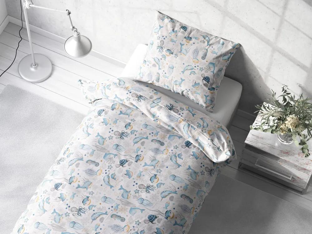 Biante Detské bavlnené posteľné obliečky Sandra SA-442 Morský svet modrý na bielom Predĺžené 140x220 a 70x90 cm