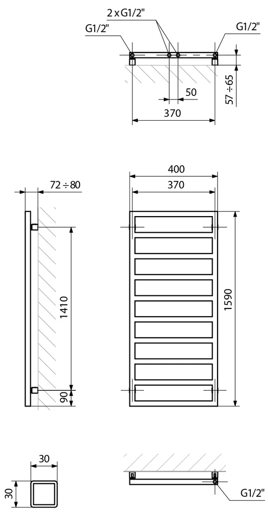 Sapho Sapho, GIANLUCA vykurovacie teleso 400x1590mm, čierna matná, GL159B