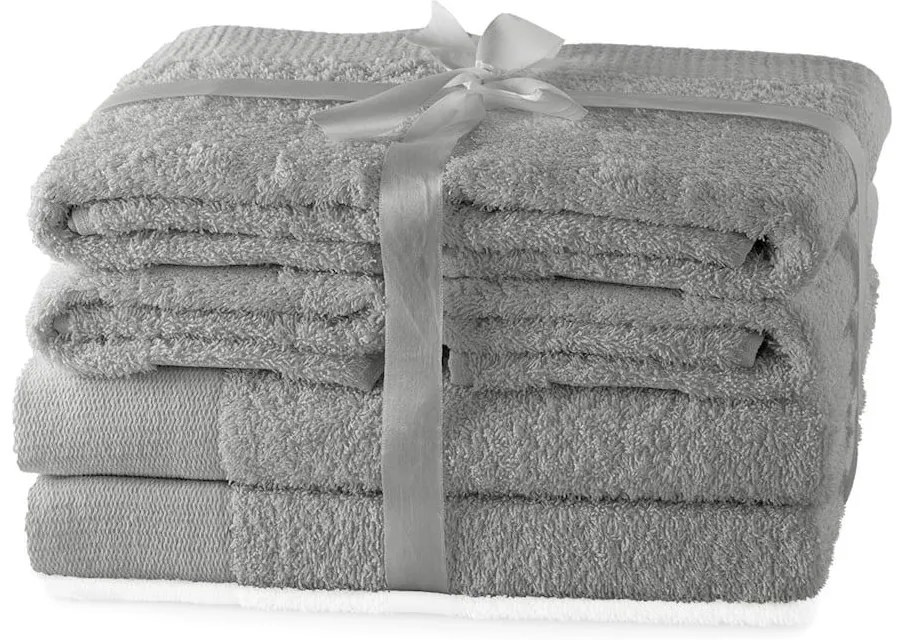 Sivé froté bavlnené uteráky a osušky v súprave 6 ks Amari – AmeliaHome