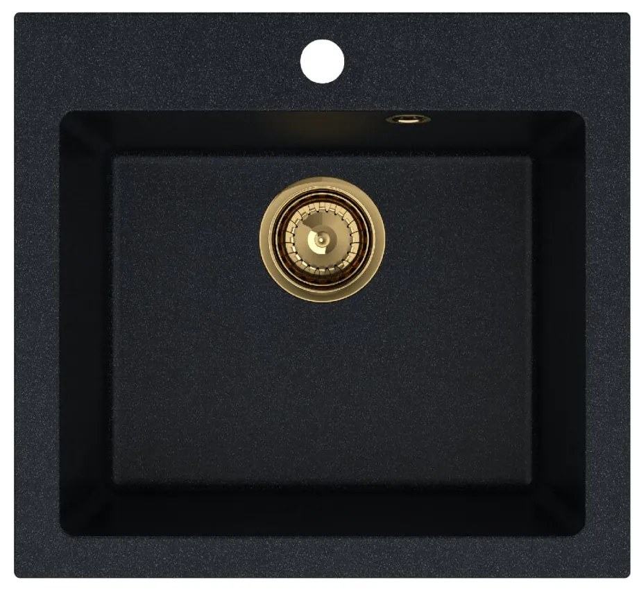 Sink Quality Ferrum 50, kuchynský granitový drez 490x450x195 mm + zlatý sifón, brocade, SKQ-FER.B.1K50.XG