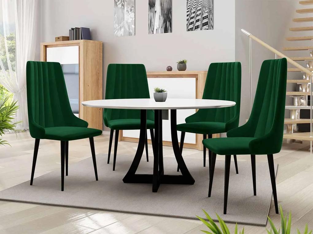 Okrúhly stôl Dagerto FI 100 so 4 stoličkami ST93 03, Farby: biely lesk / čierny lesk, Potah: Magic Velvet 2225