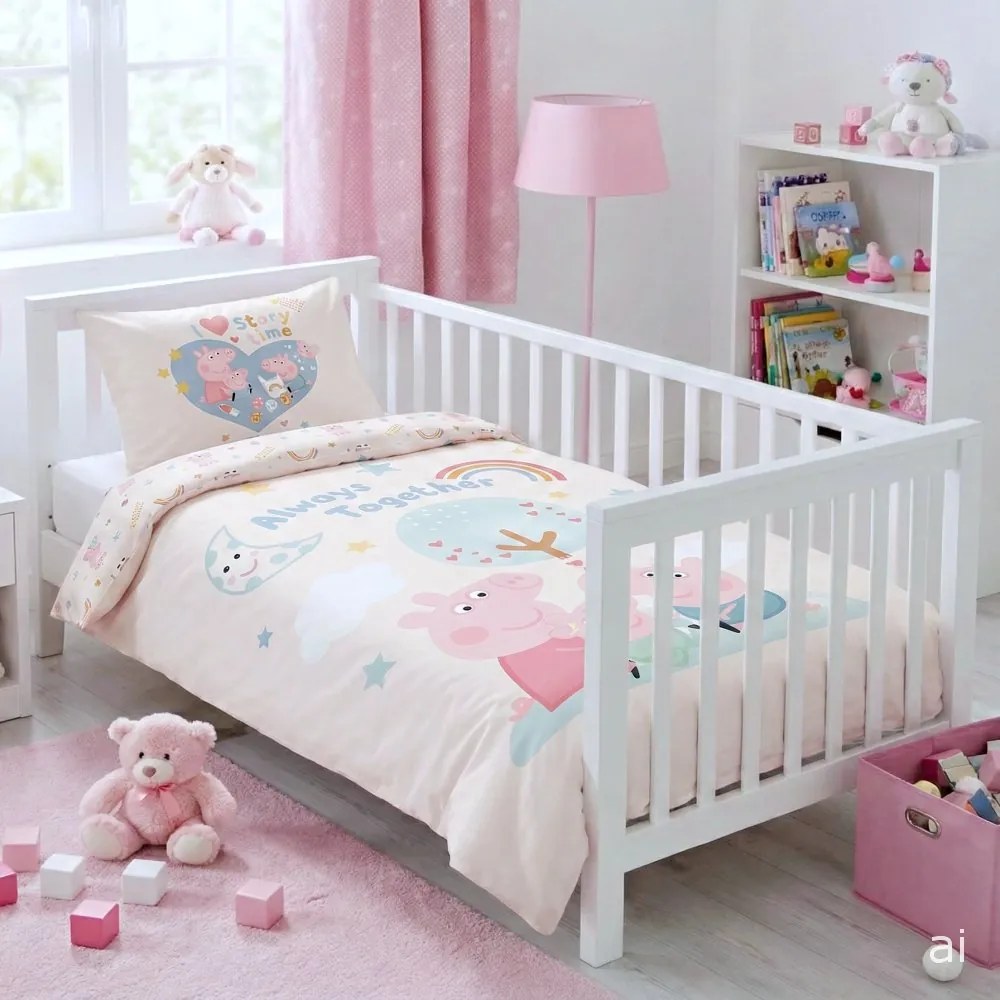 Obliečky do detskej postieľky Prasiatko Peppa - motív Navždy spolu - 100% bavlna - 40×60 cm + 100×135 cm