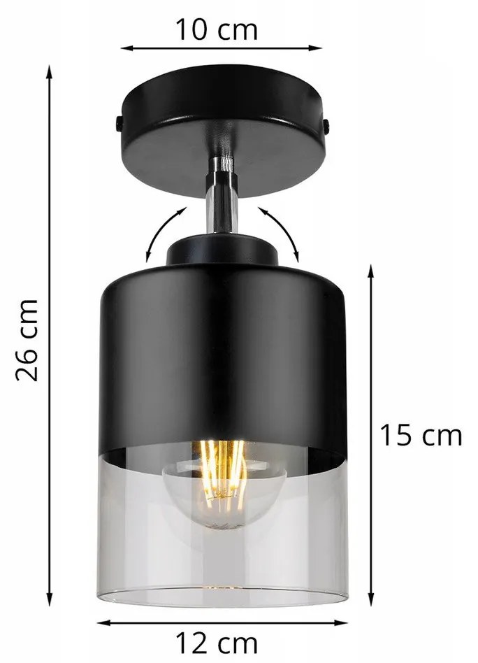 Stropné bodové svietidlo ROMA, 1x čierne/transparentné sklenené tienidlo