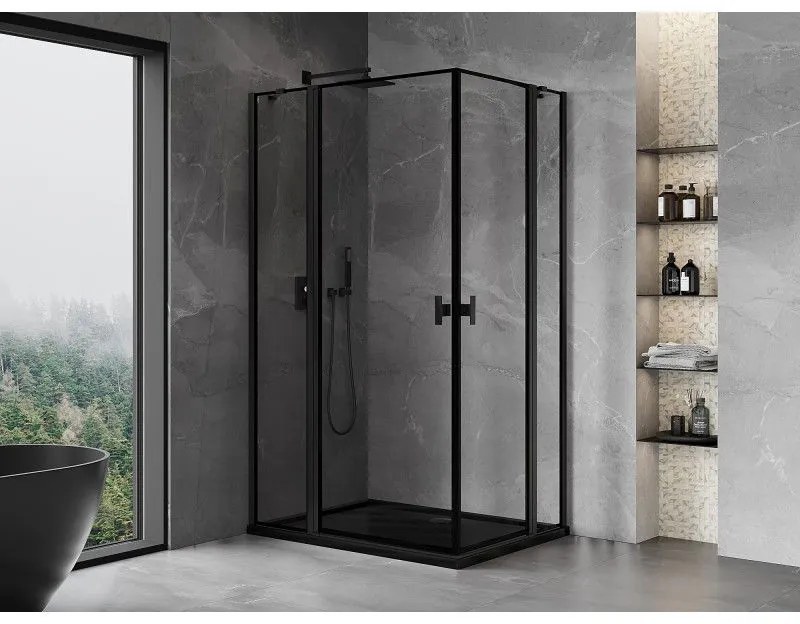 Mexen, Mexen Mist Duo výklopný sprchový kút 110 x 105 cm, čierny rám - 8A4-110L-105P-70-70