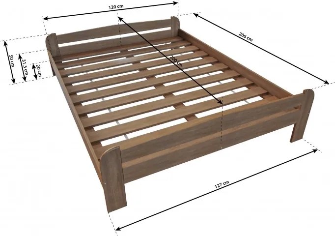 Eureka posteľ  „HERA”  z prírodného dreva vrátane roštu tmavý lak 140 x 200