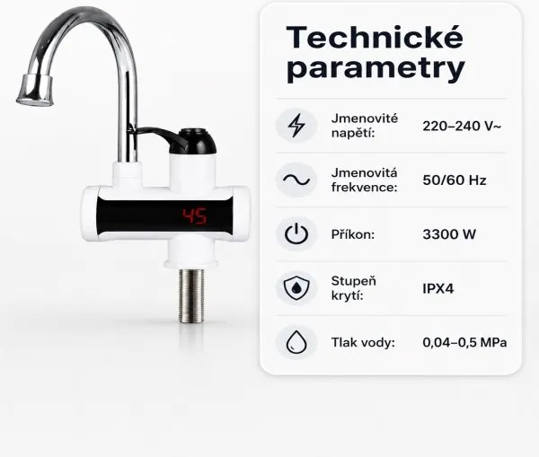 Prietokový ohrievač vody 3000 W s LCD displejom PW15419