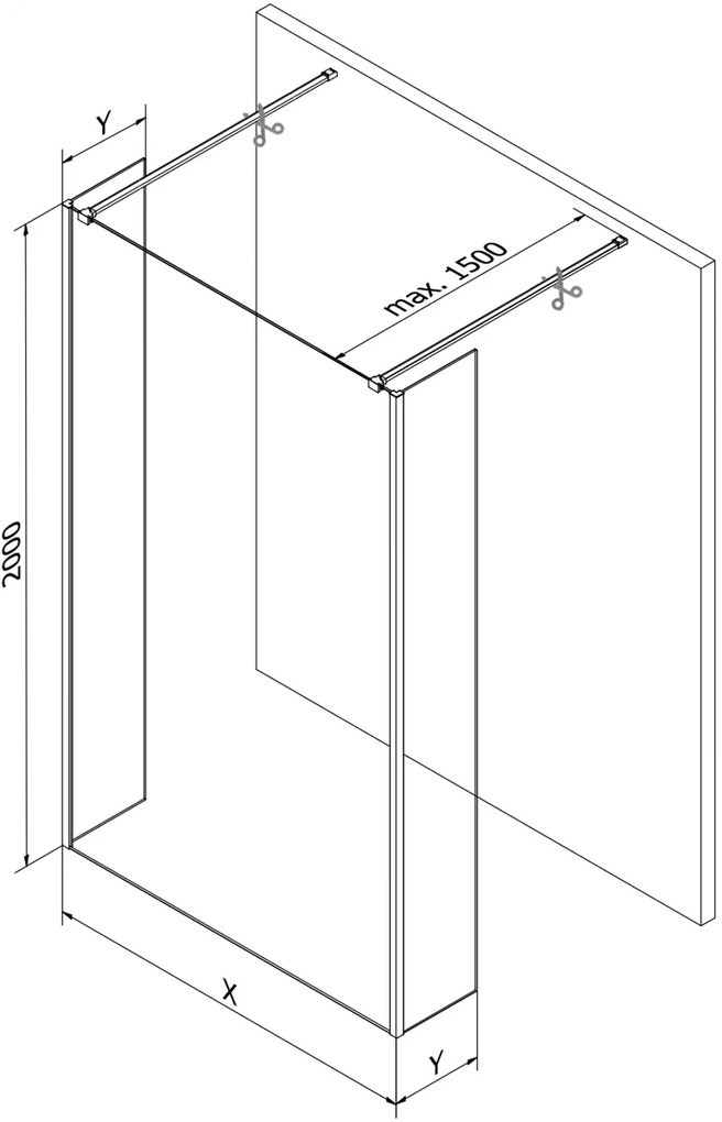 Mexen Kioto, 3-stenová sprchová zástena Walk-In 95 x 30 x 30 cm, 8mm číre sklo, zlatý lesklý profil,800-095-030-222-50-00-030