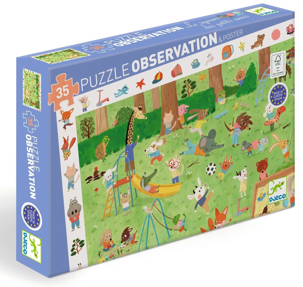 Vyhľadávacie puzzle s plagátom - Ihrisko pre zvieratká - 35 ks