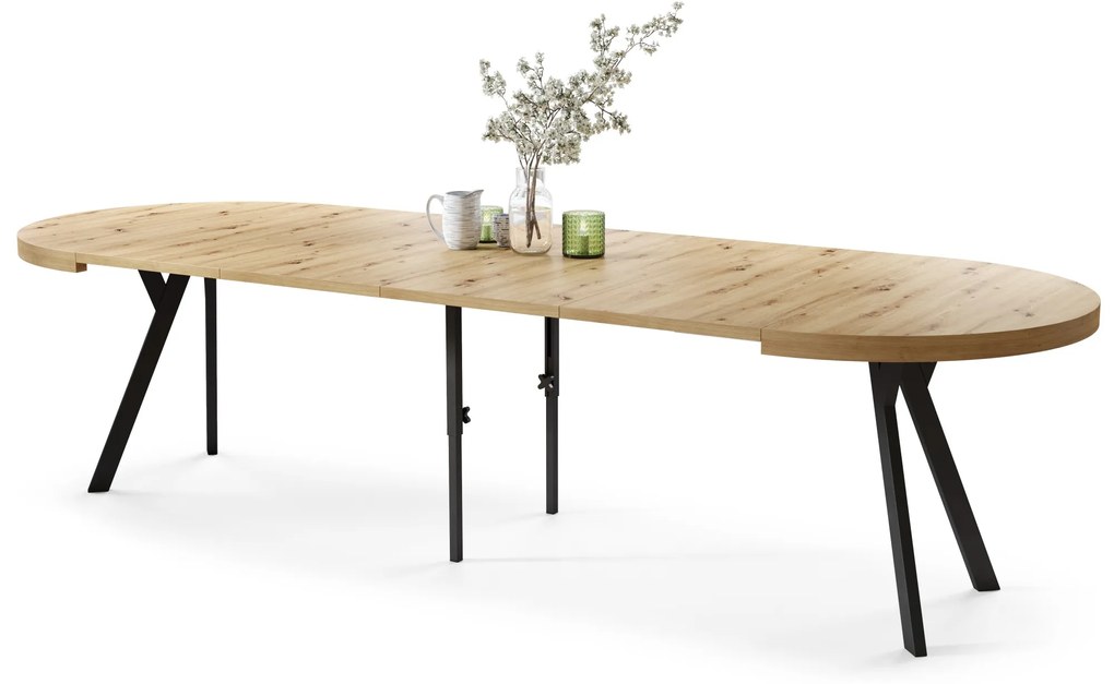 EXPANSO Dub Artisan / čierne nohy - VEĽKÝ OKRÚHLY STÔL Ø110 ROZKLADACÍ AŽ DO 310 cm S NOHAMI Y LOFTOVÝ / INDUSTRIÁLNY