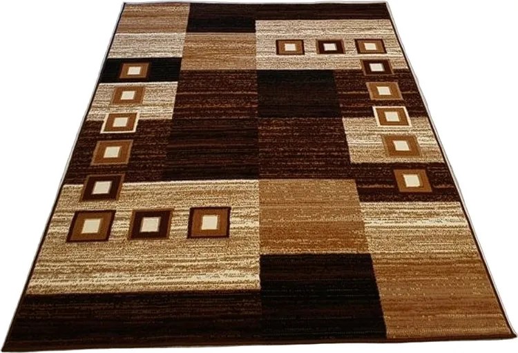 Hnedo-čierny koberec so vzorom kocky Shiraz BCF – nízky vlas Rozmer: 50x80 cm