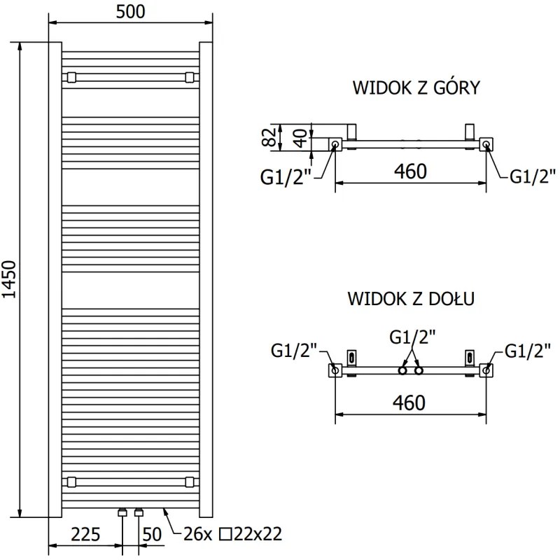 Mexen Pluton vykurovacie teleso 1450 x 500 mm, 712 W, čierna, W106-1450-500-00-70