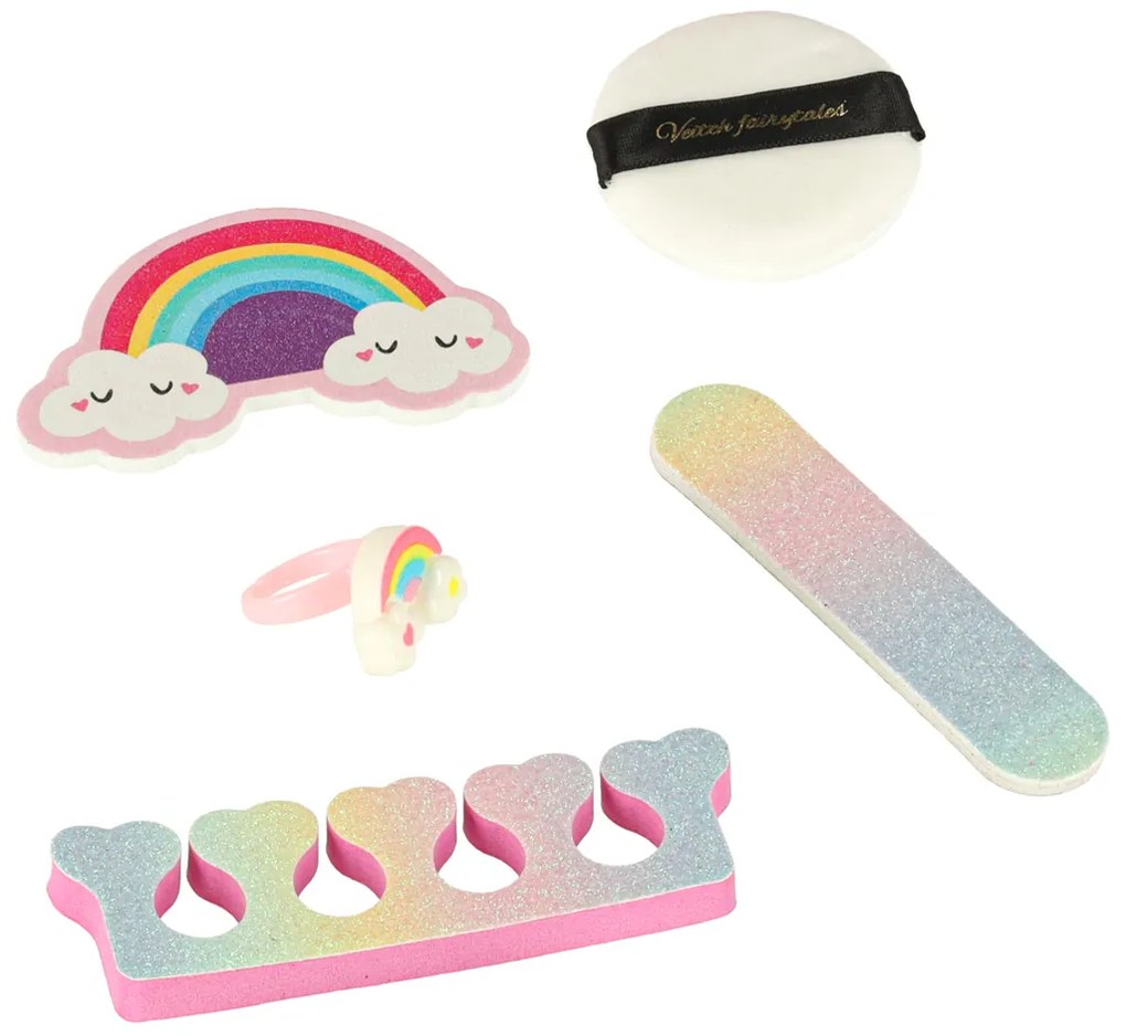 KIK Detská dúhová kozmetická sada 22 ks – tylová sukňa, jednorožcová taštička, trblietky 5+