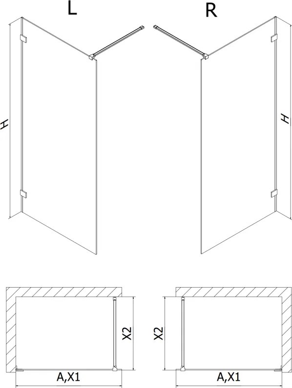 Mexen Lunar sprchová stena ľavá 60 x 200 cm, 8mm číre sklo, zlatá lesklá, 830-060-000-50-00-L