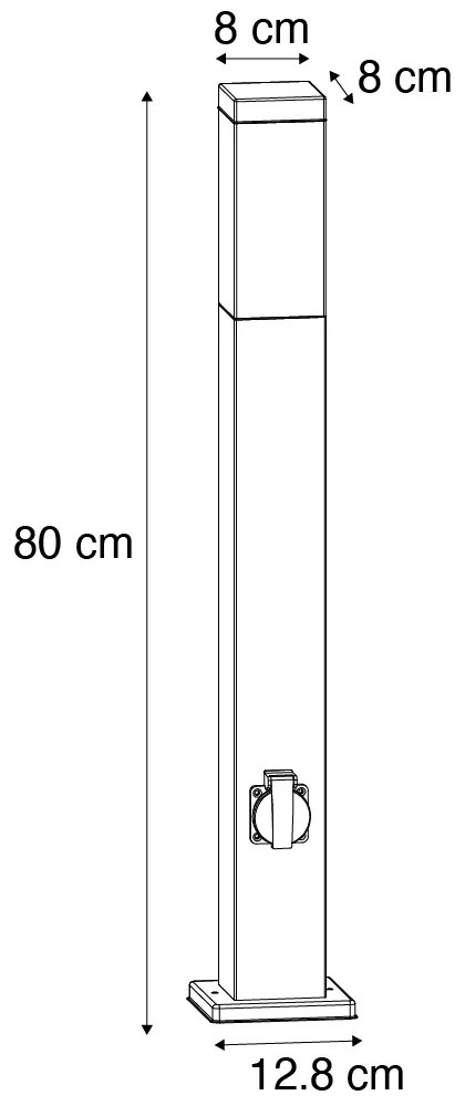 Vonkajšia lampa tmavo sivá 80 cm so zásuvkou IP44 - Malios