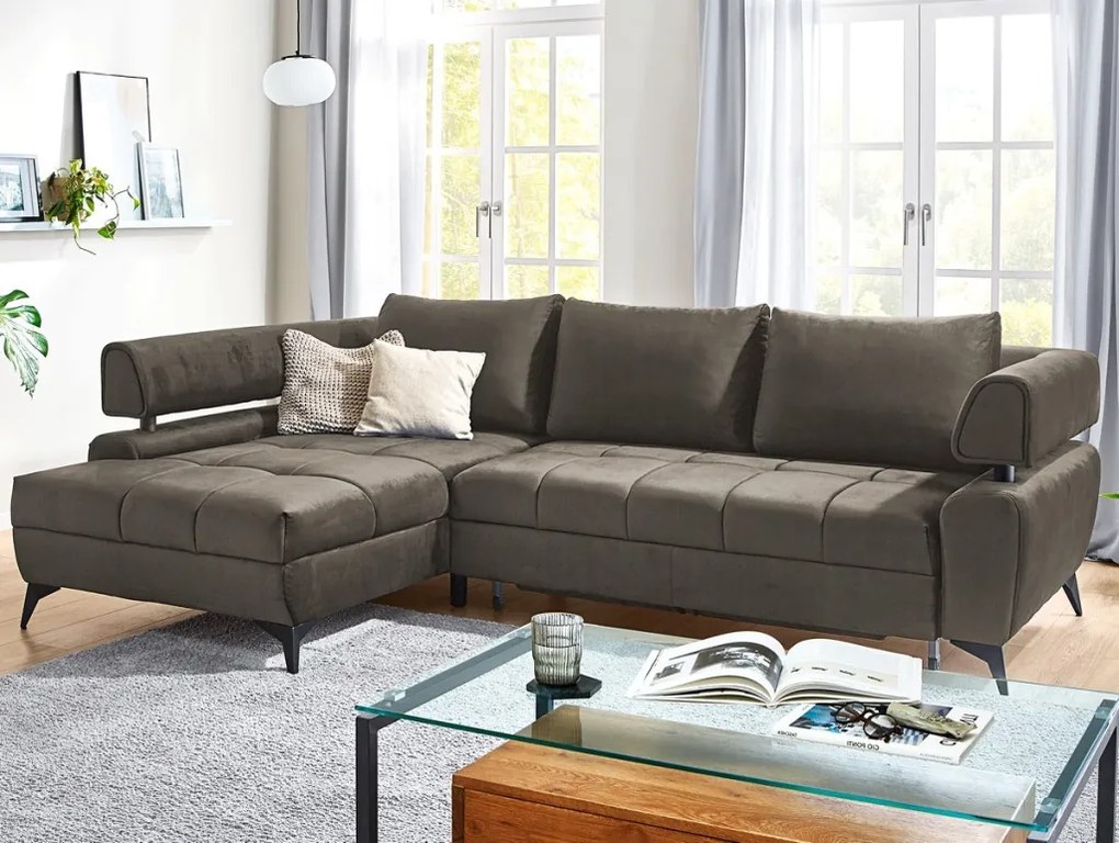 Rohová sedacia súprava Paris, blatistá hnedá látka, ľavý roh