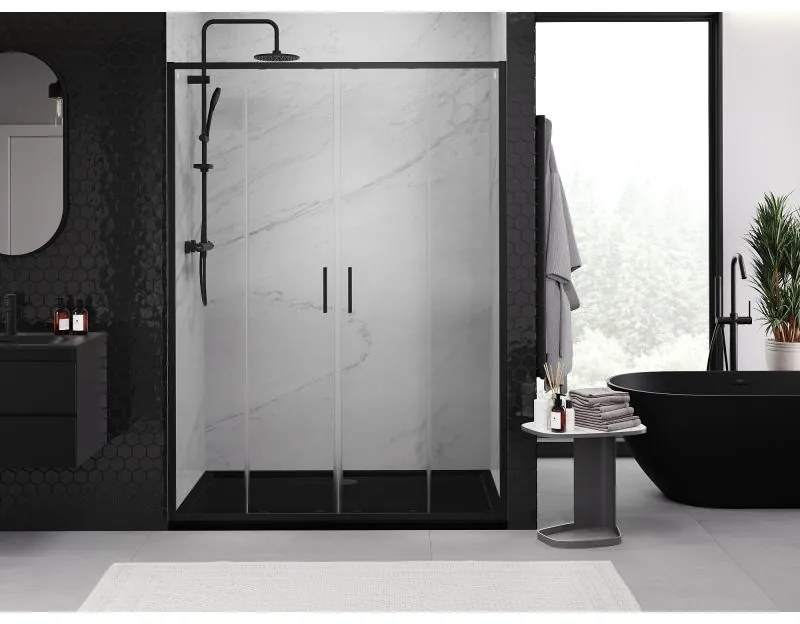 Mexen Exo, 2-krídlové posuvné 150x200 cm, 6mm číre sklo, čierny profil, 8152-150-000-70-00