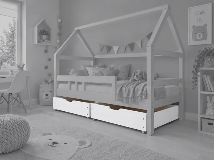 Šuplíky pod posteľ 180 cm z masívu borovice - biela farba - 2 ks