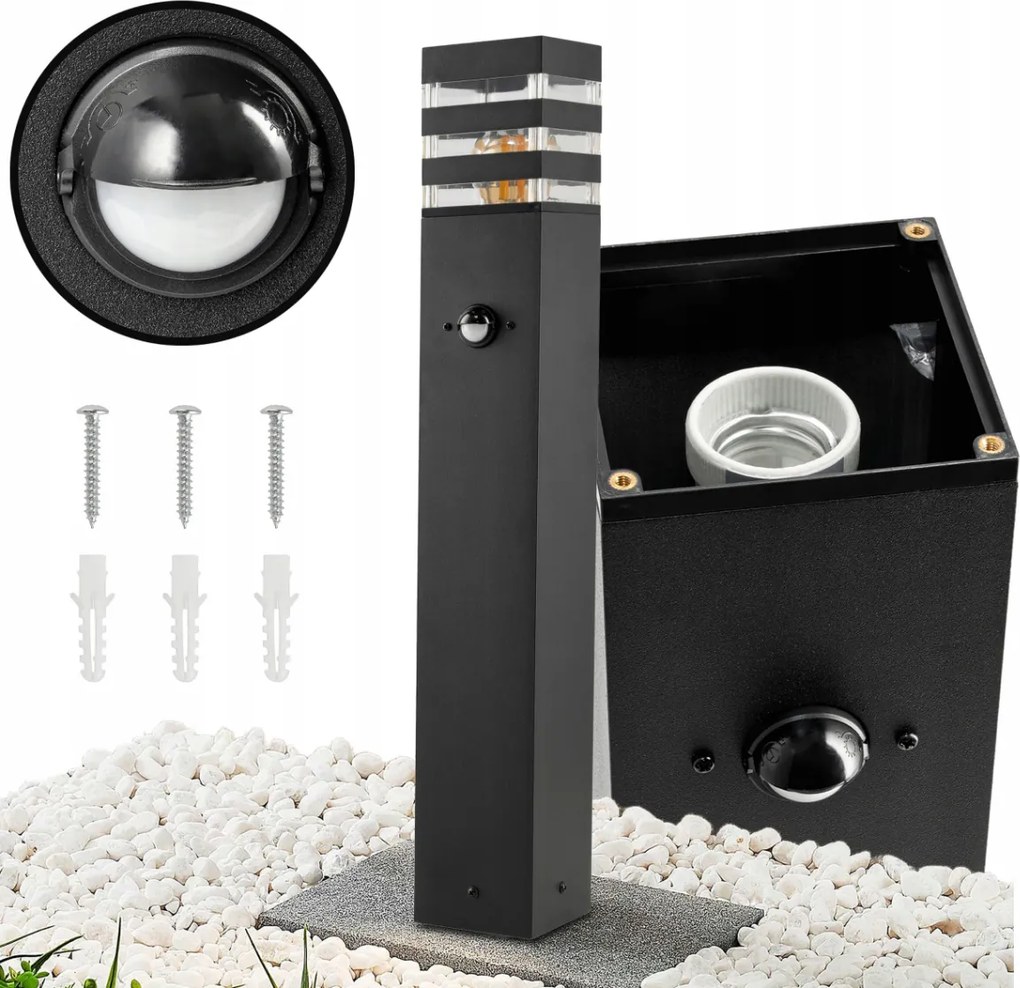 BERGE Záhradná lampa Malibu - ME0021 - E27 - 60 cm - čierna - pohybové čidlo