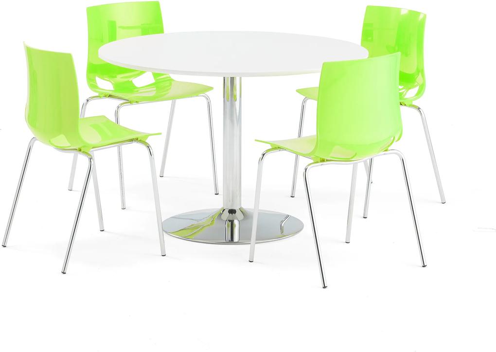 Jedálenská zostava: Stôl Lily + 4 stoličky Juno, zelené