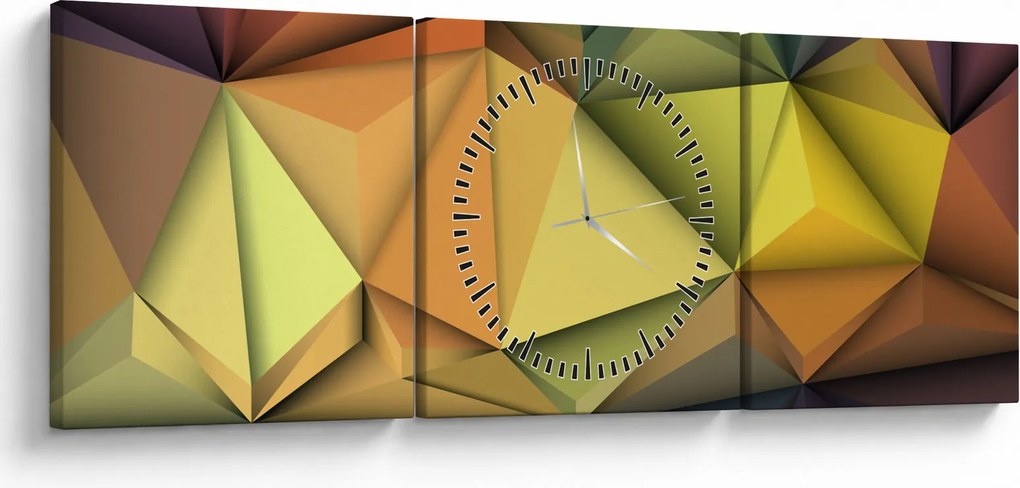 Obraz - Polygonálna 3D abstrakcia (s hodinami) (90x30 cm)