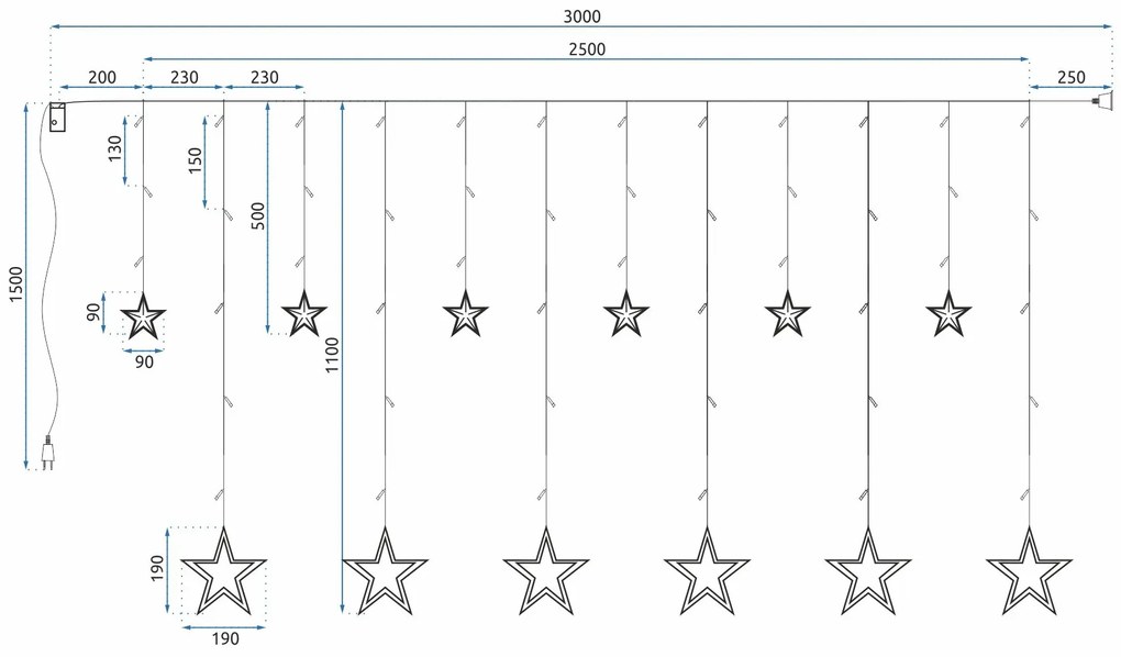 Tutumi, LED hviezdna girlanda 3m + ovládač CD002-138, CHR-00329