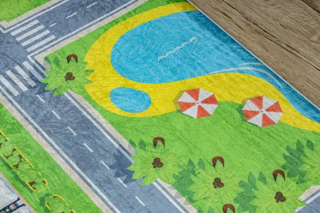 Detský koberec protišmykový BAMBINO 2624 Mesto, zelený / sivý