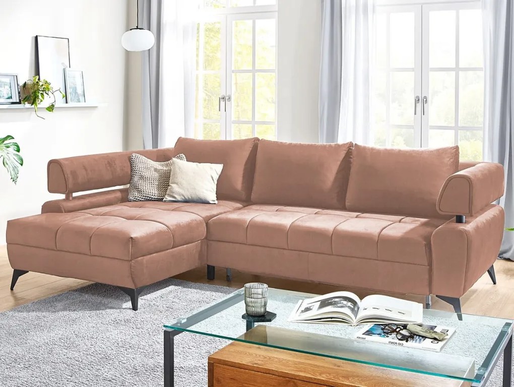 Rohová sedacia súprava Paris, lososová látka, ľavý roh