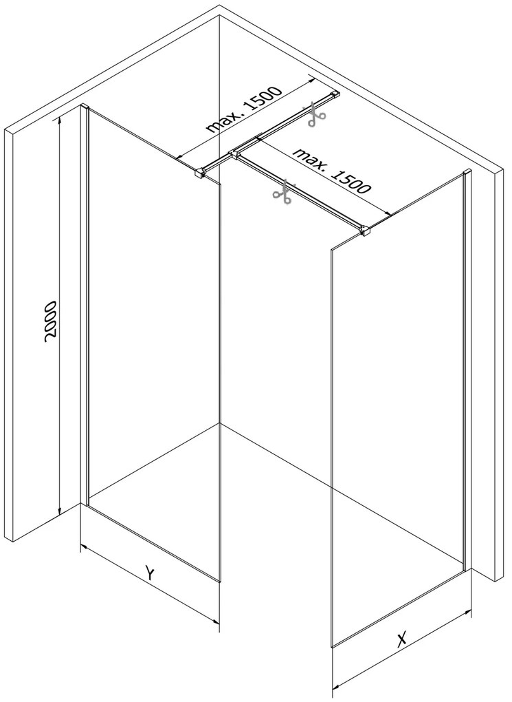 Mexen Kioto, sprchový kút typ Walk-In 160 x 120 cm, 8mm sklo-čierny vzor, chrómový profil, 800-160-202-01-70-120