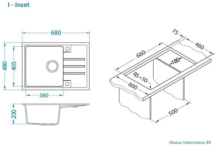 ALVEUS CZ INTERMEZZO 40/81 - beton (680x480mm)jed. sifon